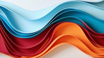 Colorful paper waves on white background, abstract papercut design, AI Generative photo