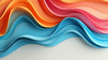 Colorful paper waves on white background, abstract papercut design, AI Generative photo