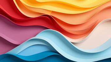 Colorful paper waves on white background, abstract papercut design, AI Generative photo