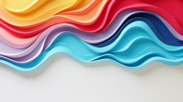 Colorful paper waves on white background, abstract papercut design, copy space, AI Generative photo