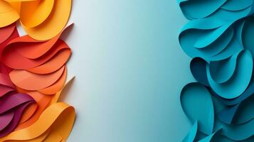 Colorful paper waves on background, abstract papercut design, copy space, AI Generative photo
