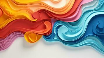 Colorful paper waves on white background, abstract papercut design, copy space, AI Generative photo
