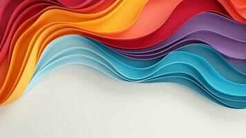 Colorful paper waves on white background, abstract papercut design, copy space, AI Generative photo