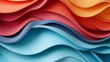 Colorful paper waves on white background, abstract papercut design, AI Generative photo