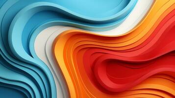 Colorful paper waves on white background, abstract papercut design, AI Generative photo