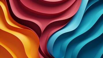 Colorful paper waves on white background, abstract papercut design, AI Generative photo