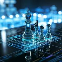 Close-up of a game of chess technology design display Business Management Performance and Financial Flows, strategy board game, problem solving, AI Generative photo