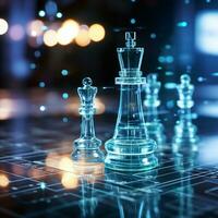 Close-up of a game of chess technology design display Business Management Performance and Financial Flows, strategy board game, problem solving, AI Generative photo