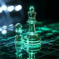 Close-up of a game of chess technology design display Business Management Performance and Financial Flows, strategy board game, problem solving, AI Generative photo