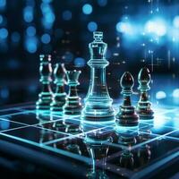 Close-up of a game of chess technology design display Business Management Performance and Financial Flows, strategy board game, problem solving, AI Generative photo