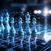 Close-up of a game of chess technology design display Business Management Performance and Financial Flows, strategy board game, problem solving, AI Generative photo