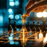 Close-up of a game of chess technology design display Business Management Performance and Financial Flows, strategy board game, problem solving, AI Generative photo