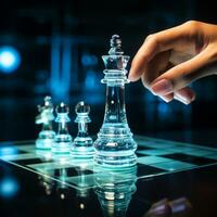 Close-up of a game of chess technology design display Business Management Performance and Financial Flows, strategy board game, problem solving, AI Generative photo