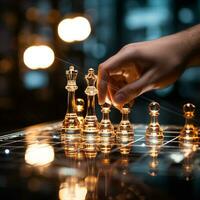 Close-up of a game of chess technology design display Business Management Performance and Financial Flows, strategy board game, problem solving, AI Generative photo