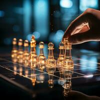 Close-up of a game of chess technology design display Business Management Performance and Financial Flows, strategy board game, problem solving, AI Generative photo