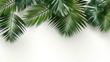 Tropical frame with green palm leaves Design on background, Copy space, Summer background, AI Generative photo