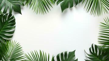 Tropical frame with green palm leaves Design on background, Copy space, Summer background, AI Generative photo