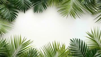 Tropical frame with green palm leaves Design on background, Copy space, Summer background, AI Generative photo