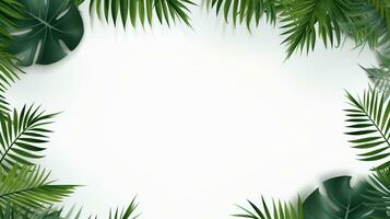 Tropical frame with green palm leaves Design on background, Copy space, Summer background, AI Generative photo