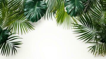 Tropical frame with green palm leaves Design on background, Copy space, Summer background, AI Generative photo