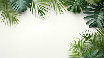 Tropical frame with green palm leaves Design on background, Copy space, Summer background, AI Generative photo