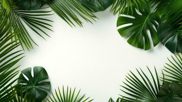 Tropical frame with green palm leaves Design on background, Copy space, Summer background, AI Generative photo
