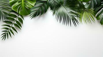 Tropical frame with green palm leaves Design on background, Copy space, Summer background, AI Generative photo