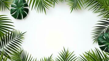 Tropical frame with green palm leaves Design on background, Copy space, Summer background, AI Generative photo