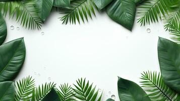 Tropical frame with green palm leaves Design on background, Copy space, Summer background, AI Generative photo