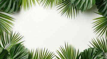 Tropical frame with green palm leaves Design on background, Copy space, Summer background, AI Generative photo