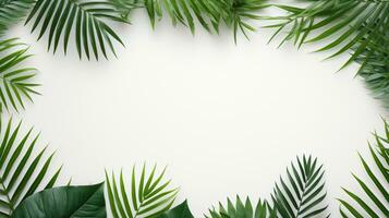 Tropical frame with green palm leaves Design on background, Copy space, Summer background, AI Generative photo