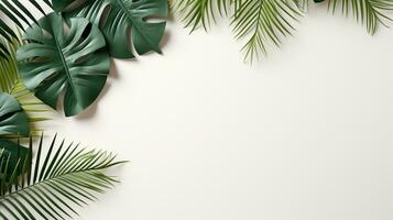 Tropical frame with green palm leaves Design on background, Copy space, Summer background, AI Generative photo
