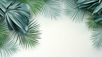 Tropical frame with green palm leaves Design on background, Copy space, Summer background, AI Generative photo