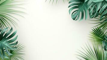 Tropical frame with green palm leaves Design on background, Copy space, Summer background, AI Generative photo