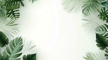 Tropical frame with green palm leaves Design on background, Copy space, Summer background, AI Generative photo