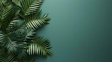 Tropical frame with green palm leaves Design on background, Copy space, Summer background, AI Generative photo