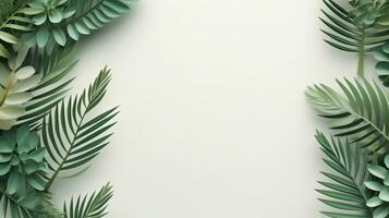 Tropical frame with green palm leaves Design on background, Copy space, Summer background, AI Generative photo