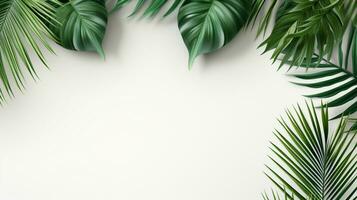 Tropical frame with green palm leaves Design on background, Copy space, Summer background, AI Generative photo