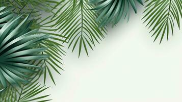 Tropical frame with green palm leaves Design on background, Copy space, Summer background, AI Generative photo