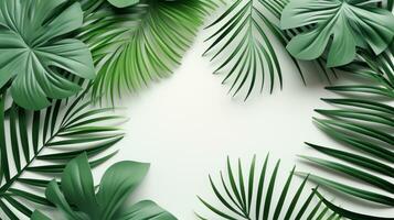 Tropical frame with green palm leaves Design on background, Copy space, Summer background, AI Generative photo