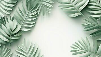 Tropical frame with green palm leaves Design on background, Copy space, Summer background, AI Generative photo