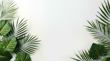 Tropical frame with green palm leaves Design on background, Copy space, Summer background, AI Generative photo