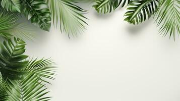 Tropical frame with green palm leaves Design on background, Copy space, Summer background, AI Generative photo