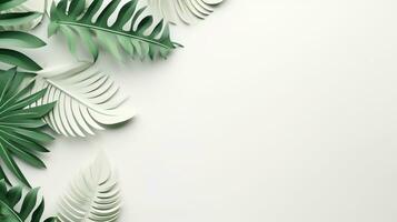 Tropical frame with green palm leaves Design on background, Copy space, Summer background, AI Generative photo