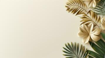Tropical frame with green palm leaves Design on background, Copy space, Summer background, AI Generative photo