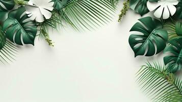 Tropical frame with green palm leaves Design on background, Copy space, Summer background, AI Generative photo