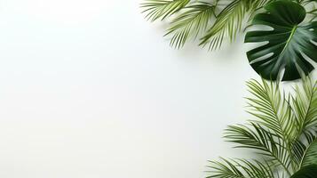 Tropical frame with green palm leaves Design on background, Copy space, Summer background, AI Generative photo