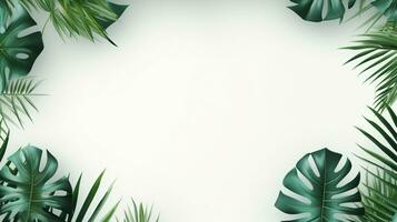 Tropical frame with green palm leaves Design on background, Copy space, Summer background, AI Generative photo