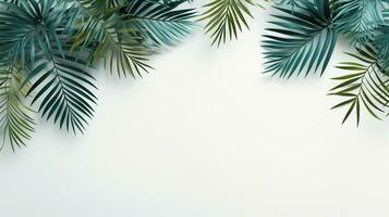 Tropical frame with green palm leaves Design on background, Copy space, Summer background, AI Generative photo