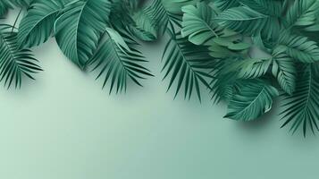 Tropical frame with green palm leaves Design on background, Copy space, Summer background, AI Generative photo